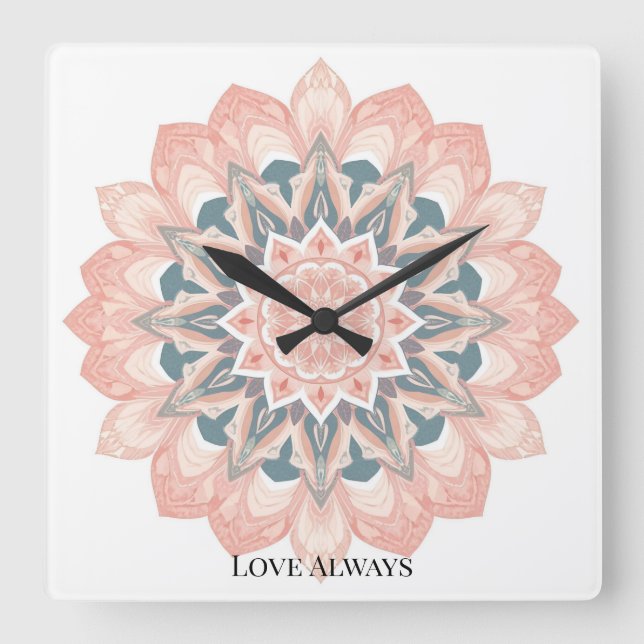 Relógio Quadrado Mandala Wall Clock - Arte Árabe (Frente)