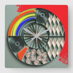 Relógio Quadrado Mandalas Geométrico Multicolor Estilo Quilling