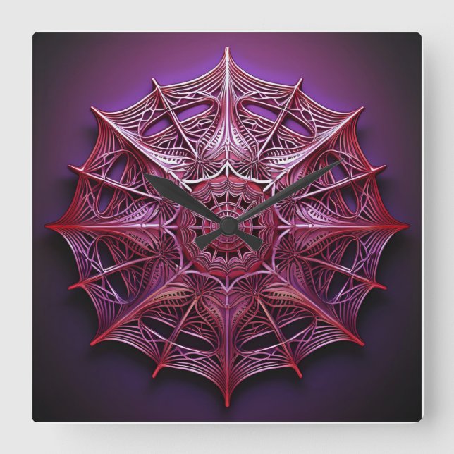 Relógio Quadrado Mandelbrot em Arame Rosa (Frente)