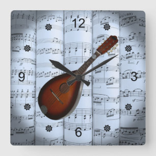 Relógio Quadrado Mandolin~Música em Folha Rolada~Fundo de Tonalida