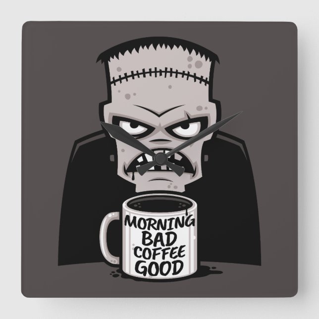 Relógio Quadrado Manhã Café Mau Bom Monstro Reanimado (Frente)
