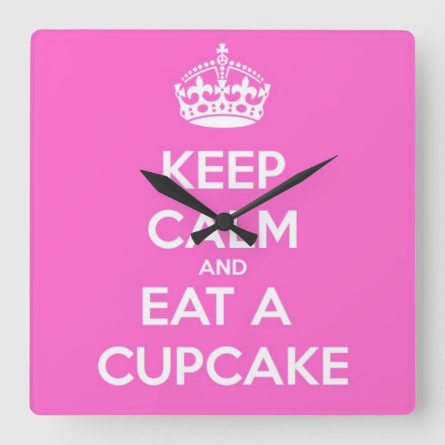 Relógio Quadrado Mantenha a calma e coma um Cupcake (Frente)