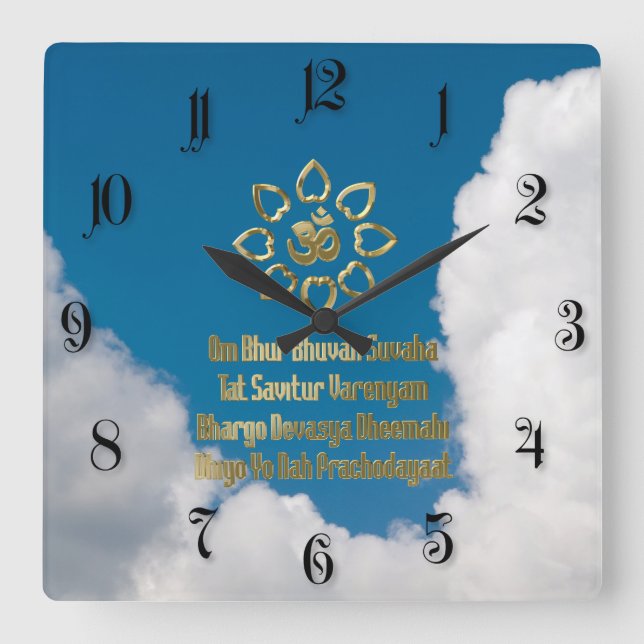 Relógio Quadrado Mantra Gayatri (Frente)