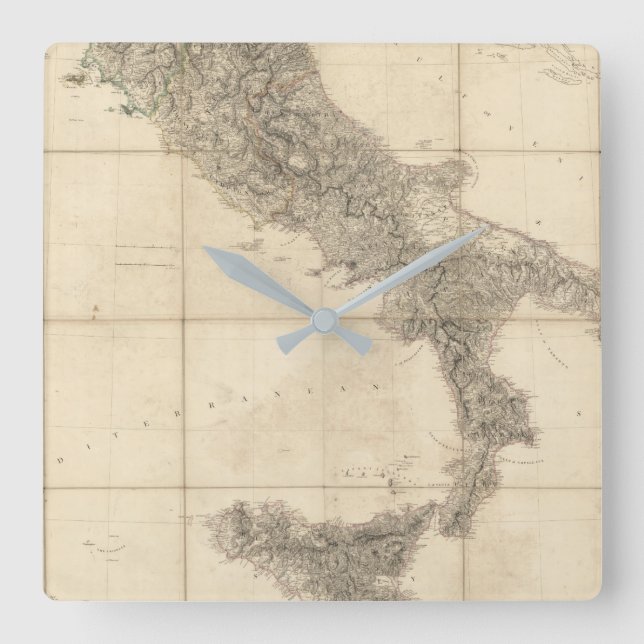 Relógio Quadrado Map of South Italy and Adjacent Coasts (Frente)