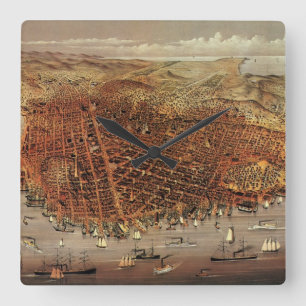 Relógio Quadrado Mapa Aéreo Antigo, Cidade de São Francisco, Califó
