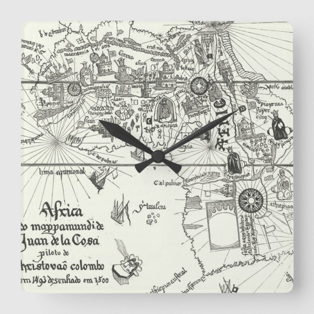 Relógio Quadrado Mapa da África | 1500 (Frente)