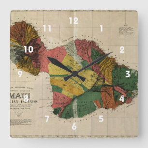 Relógio Quadrado Mapa da avaliação de Maui - Havaí do Antiquaria