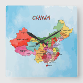 Relógio Quadrado Mapa da China