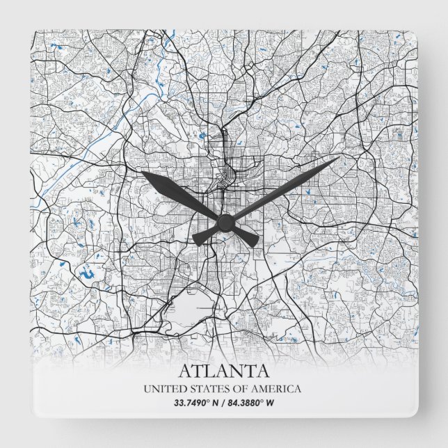 Relógio Quadrado Mapa da Cidade do Viagem de Atlanta Georgia USA (Frente)