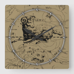 Relógio Quadrado Mapa da constelação de Vintage Aries Hevelius 1690