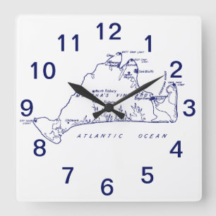Relógio Quadrado Mapa da Vintagem de Martha nº 1 azul Marinho