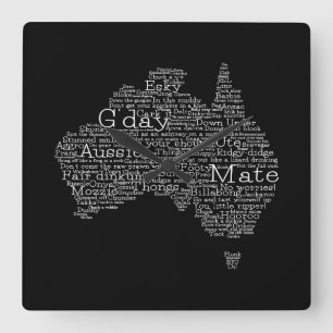 Relógio Quadrado Mapa das gírias australianas