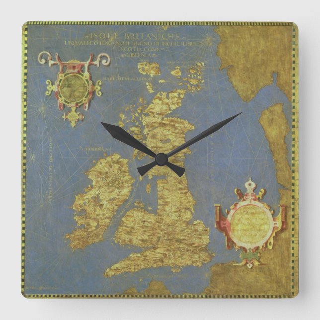 Relógio Quadrado Mapa das ilhas britânicas do século XVI (Frente)