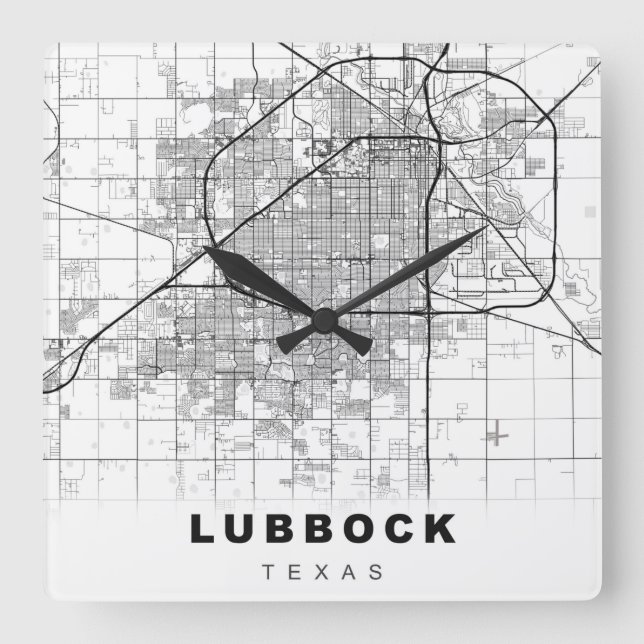 Relógio Quadrado Mapa de Lubbock (Frente)