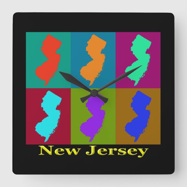 Relógio Quadrado Mapa de New-jersey (Frente)