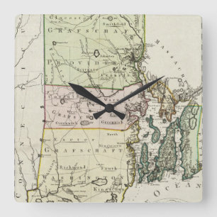 Relógio Quadrado Mapa de Rhode - ilha do vintage (1797)