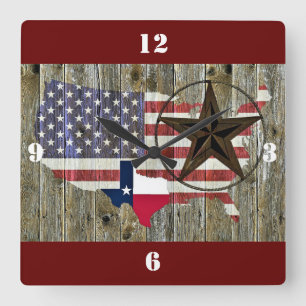Relógio Quadrado Mapa de Sinalizador do Estado do Texas Lone Star