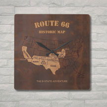 Mapa Decorativo da Rota 66 Centenária em 8 Estados