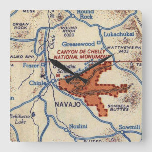 Relógio Quadrado Mapa do Canyon de Chelly Vintage