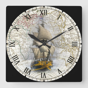 Relógio Quadrado Mapa do Hemisfério Leste do Navio   de Navegação~ 