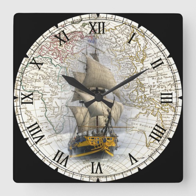 Relógio Quadrado Mapa do Hemisfério Leste do Navio   de Navegação~  (Frente)