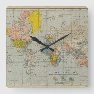 Relógio Quadrado Mapa do mundo 1910 do vintage