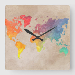 Relógio Quadrado mapa do mundo 9