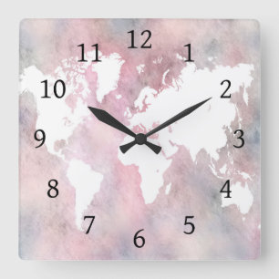 Relógio Quadrado Mapa do mundo do design 66