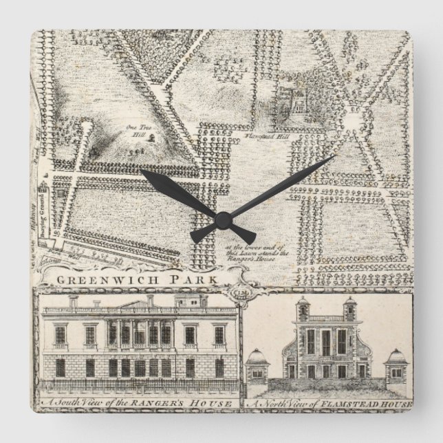 Relógio Quadrado Mapa do parque de Greenwich (Frente)