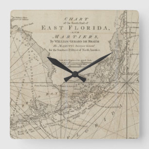 Relógio Quadrado Mapa do vintage das chaves de Florida (1771)