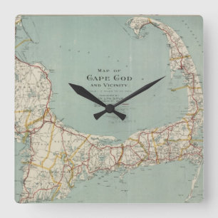 Relógio Quadrado Mapa do vintage de Cape Cod (1917)