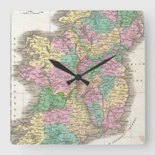 Relógio Quadrado Mapa do vintage de Ireland (1827)