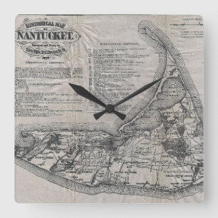 Relógio Quadrado Mapa do vintage de Nantucket