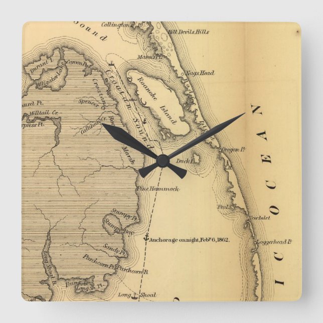 Relógio Quadrado Mapa dos bancos externos (1862) (Frente)