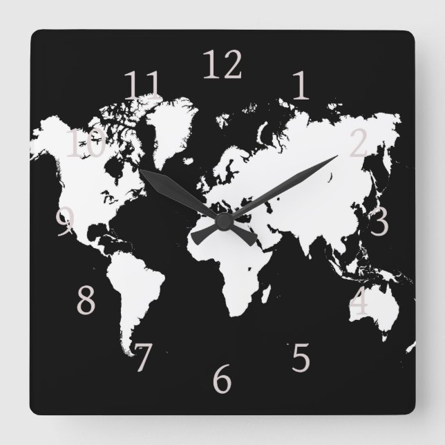 Relógio Quadrado Mapa Mundial do design 69 (Frente)