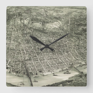 Relógio Quadrado Mapa pictórico do vintage de Cincinnati (1900)