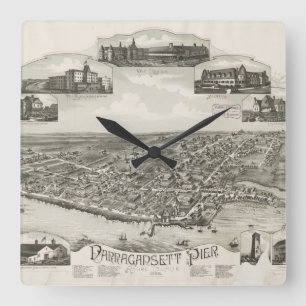 Relógio Quadrado Mapa pictórico do vintage de Narragansett RI
