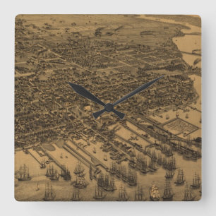 Relógio Quadrado Mapa pictórico do vintage de Pensacola (1885)