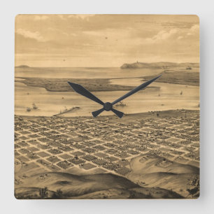 Relógio Quadrado Mapa pictórico do vintage de San Diego (1876)