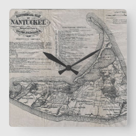 Relógio Quadrado Mapa Vintage do Nantucket