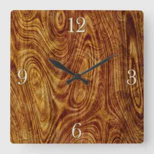 Relógio Quadrado Maple Burlwood Nature Tree Wood Effect Clock