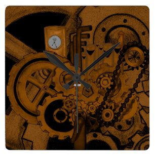 Relógio Quadrado Maquinaria de Steampunk (cobre)
