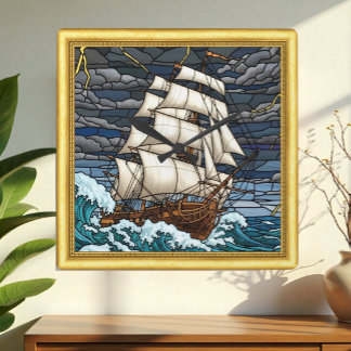 Relógio Quadrado Mar Esgotado, Navio, Dramático, Náutica Vintage