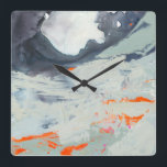 Relógio Quadrado Mar Polifônico - bege<br><div class="desc">Mar Polifônico II de Victoria Borges. Apresenta uma variedade de cores aplicadas em espirais,  traços e manchas.</div>