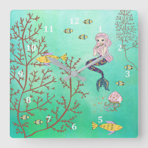Relógio Quadrado Mar Verde de Mermaid Clock