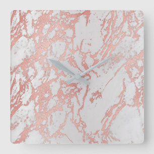 Relógio Quadrado Marble White Cinza Rosa Rosa Dourada Blush Carrara