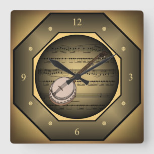 Relógio Quadrado Marca-relógio ~ Banjo ~ Música ~ Única ~