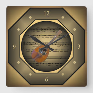 Relógio Quadrado Marca-relógio ~ Mandolin~ Folha de música ~ Tusc