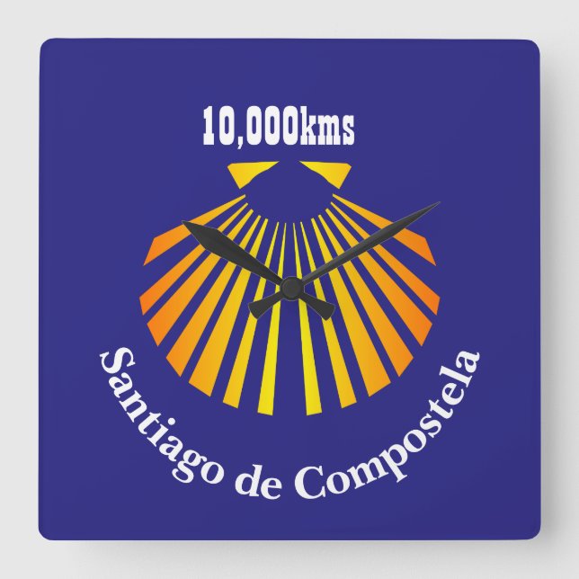 Relógio Quadrado Marcador de concha de vieira do Caminho dos Peregr (Frente)