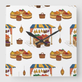 Relógio Quadrado Marché marocain & Fruits Motif